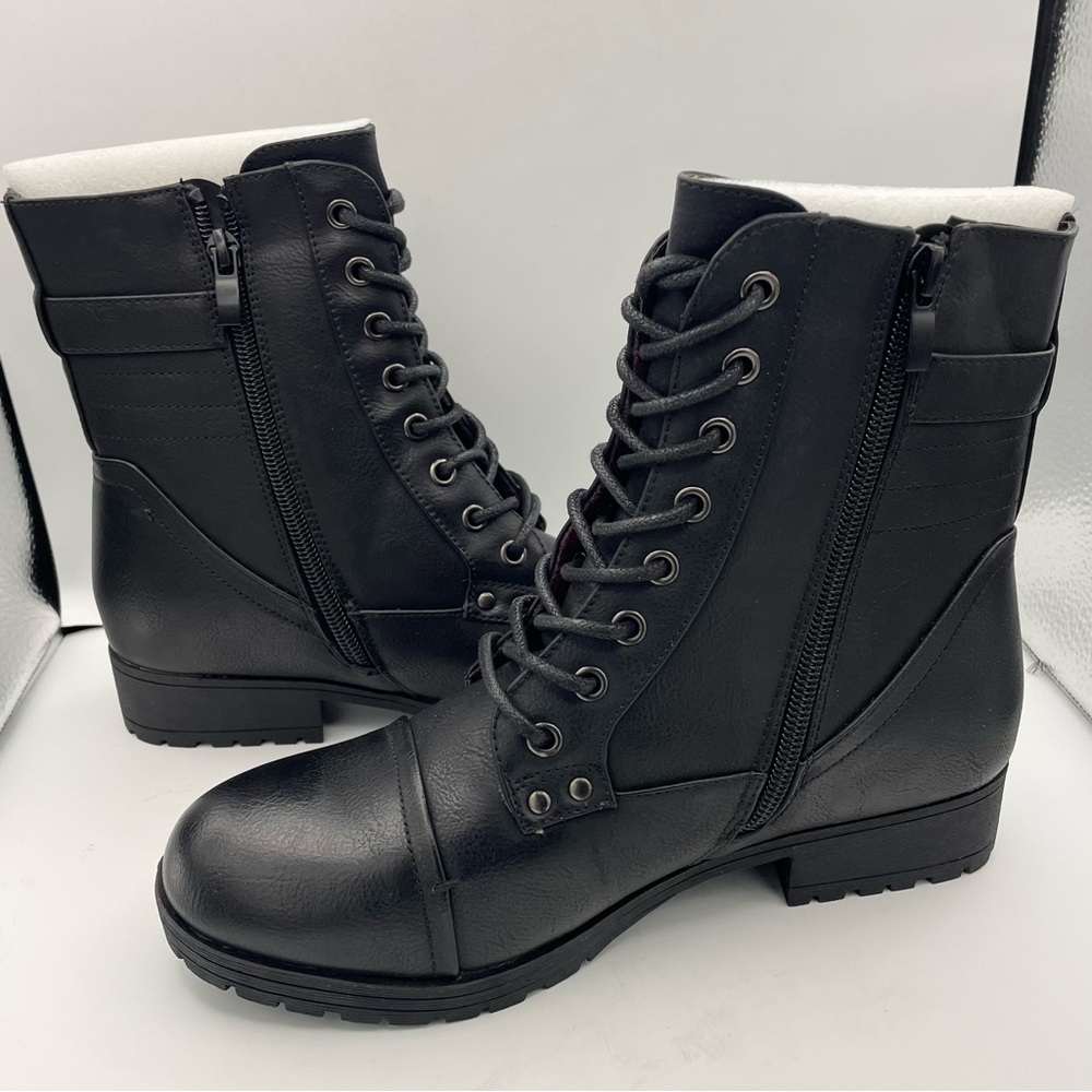 Id Required lace-up black stylish combat moto boots buckle detail women’s Size 7 - Picture 4 of 12